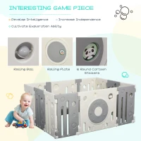 Qaba 12-Piece Children Baby Playpen Kids Activity Center Fence for Kids with Easy Safety Gate & Built-In Fun Toys, Grey(m-5)