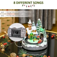HOMCOM Animated Christmas Village, Pre-lit Musical Collectable Decor with Moving Train for Indoor Holiday Displays, Built-in LED Lights for Tabletop(m-6)