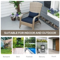 Outsunny Patio Wicker Adirondack Chair, Outdoor All-Weather Rattan Fire Pit Chair w/ Soft Cushions, Tall Curved Backrest and Comfortable Armrests for Deck or Garden, Dark Blue(m-7)