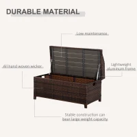 Outsunny 38 Gallon Outdoor Wicker Storage Bench Deck Box, PE Rattan Patio Furniture Pool Storage Bin Container with Interior Waterproof Cloth Bag and Comfortable Cushion, Cream White(m-6)