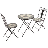 Outsunny 3 Piece Patio Bistro Set, Mosaic Pattern Metal Folding Chairs, Foldable Outdoor Dining Table for Decor, Garden, Poolside, Porch, Brown(m-11)