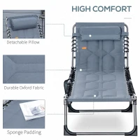 Outsunny Adjustable Outdoor Reclining Lounge Chair, Folding with Padded Comfort & Side Pocket, Grey - Versatile for Patio, Beach, Poolside Relaxation(m-4)