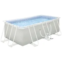 Outsunny 14' x 8' x 4' Above Ground Swimming Pool, Rectangular Steel Frame, Non-Inflatable, Filter Pump, Light Grey(m-1)