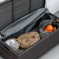 Outsunny 38 Gallon Outdoor Wicker Storage Bench Deck Box, PE Rattan Patio Furniture Pool Storage Bin Container with Interior Waterproof Cloth Bag and Comfortable Cushion, Red(m-7)