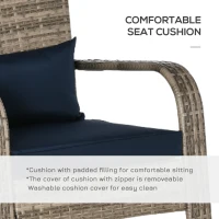 Outsunny Patio Wicker Adirondack Chair, Outdoor All-Weather Rattan Fire Pit Chair w/ Soft Cushions, Tall Curved Backrest and Comfortable Armrests for Deck or Garden, Dark Blue(m-6)