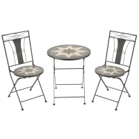 Outsunny 3 Piece Patio Bistro Set, Mosaic Pattern Metal Folding Chairs, Foldable Outdoor Dining Table for Decor, Garden, Poolside, Porch, Brown(m-1)
