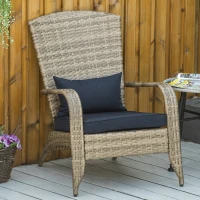 Outsunny Patio Wicker Adirondack Chair, Outdoor All-Weather Rattan Fire Pit Chair w/ Soft Cushions, Tall Curved Backrest and Comfortable Armrests for Deck or Garden, Dark Blue(m-10)