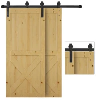 HOMCOM 6.6FT Carbon Steel Sliding Barn Door Kits Hardware Closet Set Track System for Double Wooden Door Roller(m-9)
