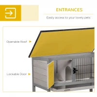 PawHut Wooden Rabbit Hutch Bunny Small Animal House with Openable Asphalt Roof, Slide-out Tray, Indoor/Outdoor, Grey(m-5)