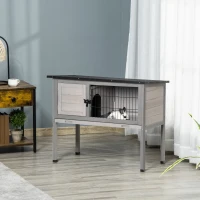 PawHut Wooden Rabbit Hutch Bunny Small Animal House with Openable Asphalt Roof, Slide-out Tray, Indoor/Outdoor, Grey(m-10)
