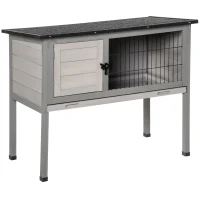 PawHut Wooden Rabbit Hutch Bunny Small Animal House with Openable Asphalt Roof, Slide-out Tray, Indoor/Outdoor, Grey(m-2)