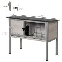 PawHut Wooden Rabbit Hutch Bunny Small Animal House with Openable Asphalt Roof, Slide-out Tray, Indoor/Outdoor, Grey(m-3)