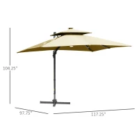 Outsunny 10FT Cantilever Umbrella with Solar LED, Power Bank, 360° Rotation, Tilt, Khaki(m-2)