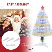 HOMCOM 3ft Tall Pre-Lit Douglas Fir Artificial Christmas Tree with Realistic Branches, 90 Multi-Color LED Lights, Fiber Optics, and 90 Tips, White(m-7)