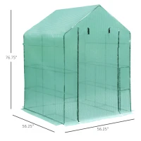 Outsunny 56" x 56" x 77" Walk-in Plant Greenhouse Portable Garden Flower Seed Warm House 8 Shelves Outdoor Plant Growth Hot House PE Cover Green(m-3)