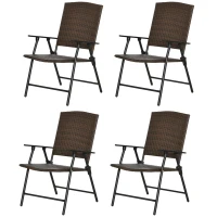 Outsunny Folding Patio Chair Set of 4, Rattan Folding Chairs with Armrest, Steel Frame for Outdoors, Camping, Brown(m-7)