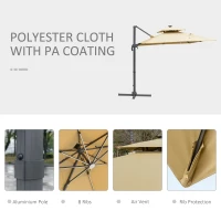 Outsunny 10FT Cantilever Umbrella with Solar LED, Power Bank, 360° Rotation, Tilt, Khaki(m-5)