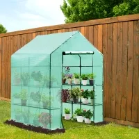 Outsunny 56" x 56" x 77" Walk-in Plant Greenhouse Portable Garden Flower Seed Warm House 8 Shelves Outdoor Plant Growth Hot House PE Cover Green(m-2)