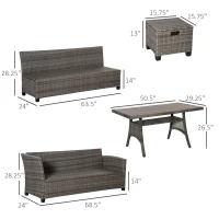 Outsunny 6 PCS Mixed Grey Rattan Wicker Sofa Conversation Set, Stylish Outdoor Patio Furniture, Comfortable Seating for Gatherings(m-2)