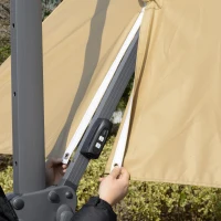 Outsunny 10FT Cantilever Umbrella with Solar LED, Power Bank, 360° Rotation, Tilt, Khaki(m-9)
