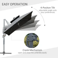 Outsunny 10FT Cantilever Patio Umbrella with Solar LED Lights & Power Bank, Double Top Outdoor Offset Umbrella with 360° Rotation, Tilt, Crank & Cross Base for Garden, Gray(m-5)