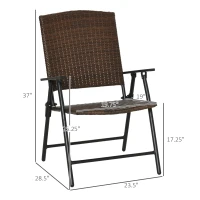 Outsunny Folding Patio Chair Set of 4, Rattan Folding Chairs with Armrest, Steel Frame for Outdoors, Camping, Brown(m-3)