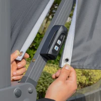 Outsunny 10FT Cantilever Patio Umbrella with Solar LED Lights & Power Bank, Double Top Outdoor Offset Umbrella with 360° Rotation, Tilt, Crank & Cross Base for Garden, Gray(m-8)