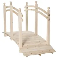 Outsunny Fir Wood Garden Bridge Arc Walkway with Side Railings for Backyards, Gardens, and Streams, Natural Wood, 89.75" x 29.5" x 43.25"(m-1)