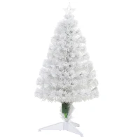 HOMCOM 3ft Tall Pre-Lit Douglas Fir Artificial Christmas Tree with Realistic Branches, 90 Multi-Color LED Lights, Fiber Optics, and 90 Tips, White(m-1)