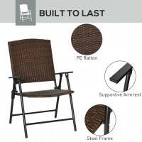 Outsunny Folding Patio Chair Set of 4, Rattan Folding Chairs with Armrest, Steel Frame for Outdoors, Camping, Brown(m-6)
