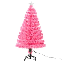 HOMCOM 4ft Fir Artificial Christmas Tree with Realistic Branches, 130 Multi-Color Fiber Optic LED Lights and 130 Tips, Pink(m-10)