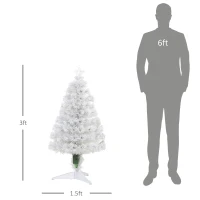 HOMCOM 3ft Tall Pre-Lit Douglas Fir Artificial Christmas Tree with Realistic Branches, 90 Multi-Color LED Lights, Fiber Optics, and 90 Tips, White(m-3)