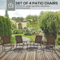 Outsunny Folding Patio Chair Set of 4, Rattan Folding Chairs with Armrest, Steel Frame for Outdoors, Camping, Brown(m-4)