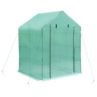 Outsunny 56" x 56" x 77" Walk-in Plant Greenhouse Portable Garden Flower Seed Warm House 8 Shelves Outdoor Plant Growth Hot House PE Cover Green(m-11)