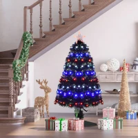 HOMCOM 3ft Tall Pre-Lit Douglas Fir Artificial Christmas Tree with Realistic Branches, 90 Multi-Color LED Lights, Fiber Optics, and 90 Tips, Black(m-2)