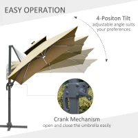 Outsunny 10FT Cantilever Umbrella with Solar LED, Power Bank, 360° Rotation, Tilt, Khaki(m-4)