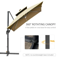 Outsunny 10FT Cantilever Umbrella with Solar LED, Power Bank, 360° Rotation, Tilt, Khaki(m-3)