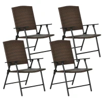 Outsunny Folding Patio Chair Set of 4, Rattan Folding Chairs with Armrest, Steel Frame for Outdoors, Camping, Brown(m-2)