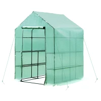 Outsunny 56" x 56" x 77" Walk-in Plant Greenhouse Portable Garden Flower Seed Warm House 8 Shelves Outdoor Plant Growth Hot House PE Cover Green(m-1)