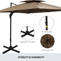 Outsunny 11Ft Patio Umbrella Outdoor Cantilever Offset Umbrella Aluminum Square Umbrella with Cross Base, 360° Rotation, 5 Adjustable Tilt Angles and Umbrella Cover for Garden Beach, Coffee(m-6)