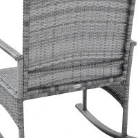 Outsunny 3 Piece Outdoor PE Rattan Rocking Chair Set, Patio Wicker Recliner Rocker Chair with Soft Cushion & Nature Wood Top Coffee Table, Gray(m-9)
