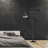 HOMCOM 70" Industrial Standing Reading Lamp with Steel Frame, for LED Halogen Bulb, Steampunk Tall Lamp with Rotary Switch for Bedroom Living Room Study, Black(m-9)