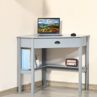 HOMCOM Corner Desk, Triangle Computer Desk with Drawer and Storage Shelves for Small Spaces, Home Office Workstation for Living Room, or Bedroom, Grey(m-2)