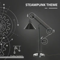 HOMCOM Industrial Table Lamp with Steel Frame, for LED Halogen Bulb, Bedside Lamp with Rotary Switch for Bedroom Living Room Study, Black(m-4)