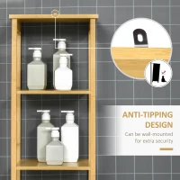 kleankin Bathroom Floor Cabinet with 3 Shelves and Cupboard, Slim and Freestanding Linen Tower with Storage, Natural(m-7)