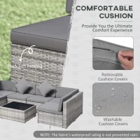 Outsunny 7-Piece Patio Furniture Set, Outdoor Wicker Conversation Set, All Weather PE Rattan Sectional Sofa Set with Cushions and Tempered Glass Top Coffee Table, Pillows, Light Gray(m-5)