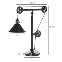 HOMCOM Industrial Table Lamp with Steel Frame, for LED Halogen Bulb, Bedside Lamp with Rotary Switch for Bedroom Living Room Study, Black(m-3)