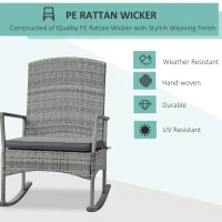 Outsunny 3 Piece Outdoor PE Rattan Rocking Chair Set, Patio Wicker Recliner Rocker Chair with Soft Cushion & Nature Wood Top Coffee Table, Gray(m-4)
