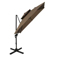 Outsunny 11Ft Patio Umbrella Outdoor Cantilever Offset Umbrella Aluminum Square Umbrella with Cross Base, 360° Rotation, 5 Adjustable Tilt Angles and Umbrella Cover for Garden Beach, Coffee(m-1)