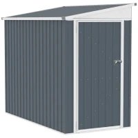 Outsunny 4' x 7.6' Lean to Garden Storage Shed, Outdoor Metal Tool House with Lockable Door Vents for Backyard Patio Lawn, Gray(m-1)